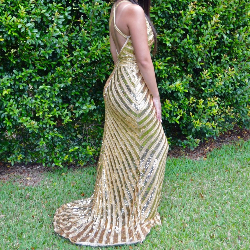 Primavera Couture Gold Sequined Dress